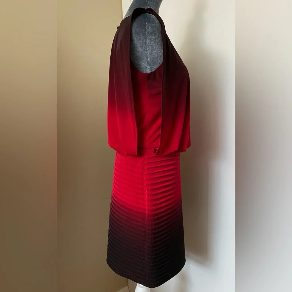 NWOT Xscape Red Black Ombré Blouson Top Ribbed Bottom Size 8 - Picture 3 of 13